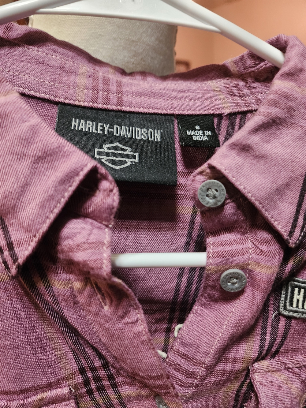 Harley-Davidson Lavender Plaid Button-Up Shirt Blouse Sz SM - Picture 3 of 6